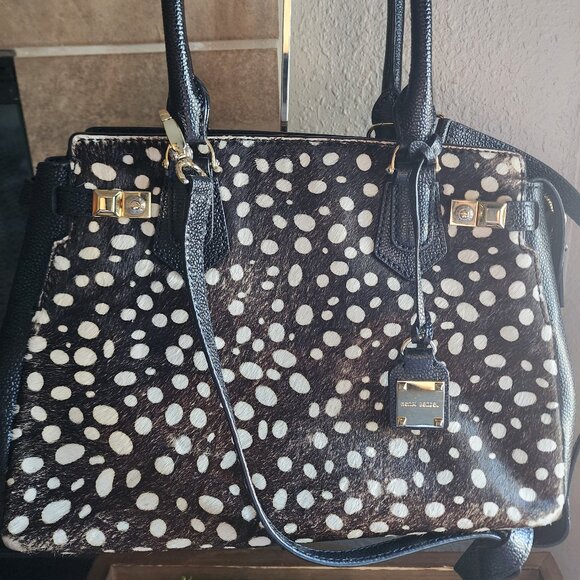 Henri Bendel The Carlyle 2 way Tote Leather Trim Calf Hair Handle - Picture 1 of 16